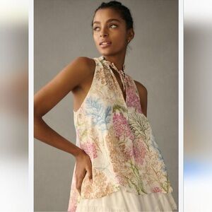 Anthropologie Floral Print Sleeveless Tank in Cream, Pink, Blue
